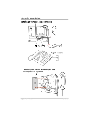 Page 100100 / Installing Norstar telephones
Compact ICS 6.0 Installer GuideP0992669 03
Installing Business Series Terminals
Mounting a on the wall without angled base
Plug into wall socket
Installing without the angled base 