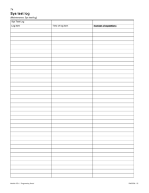 Page 8274
Modular ICS 6.1 Programming RecordP0603536   02
Sys test log 
(Maintenance; Sys test log)
Sys Test Log
Log item Time of log itemNumber of repetitions 