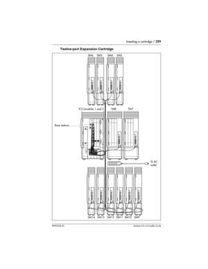 Page 229Inserting a cartridge / 229
P0992638 03Modular ICS 6. 0 Installer Guide
Twelve-port Expansion Cartridge 
TM8 TM7 SM6 SM5
ICS (modules 1 and 2)
Base Stations
SM4 SM3
SM14 SM13SM12 SM11SM10 SM9
To Ac
outlet
SM3 SM4 SM5 SM6
ICS (modules 1 and 2 TM8 TM7
Base stations
To  A C  
outlet
SM14 SM13 SM12 SM11 SM10 SM9 