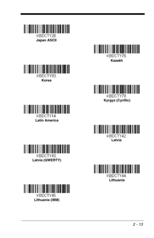 Page 292 - 13
Japan ASCII
Kazakh
Korea
Kyrgyz (Cyrillic)
Latin America
Latvia
Latvia (QWERTY)
Lithuania
Lithuania (IBM) 