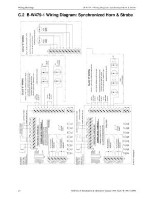 Page 2424 FireForce 8 Installation & Operation Manual  P/N 52257:B  09/27/2006
Wiring Drawings B-W479-1 Wiring Diagram: Synchronized Horn & Strobe
C.2  B-W479-1 Wiring Diagram: Synchronized Horn & Strobe 
TROUBLE FAILN/OPOWER FAILCOMMN/ON/CCOMM N/CTROUBLE FAILN/OPOWER FAILCOMMN/ON/CCOMM N/C
B-W479-1rotatedgw.ai 