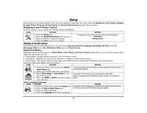 Page 19 
19 
Setup 
Setup allows you to make changes to the way your keypad is operating. You may access the Brightness and Volume, Display 
& Audio Setup, IP Setup, System Setup and System Information from the Setup screen.  Brightness and Volume Control From the Home screen, a
ccess the Setup screen as follows: 
ICON ACTION  NOTES 
 1. Press the Setup icon.   
2. Move the Brightness/Volume slide bar up or 
down to increase or decrease settings.  
3. Press the Save icon to save settings. 
If changes are made,...