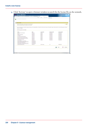 Page 3203.
Click 'Activate' to open a browser window to search for the license file on the network. Chapter 9
 - License management320Install a
 new license
Downloaded From ManualsPrinter.com Manuals 