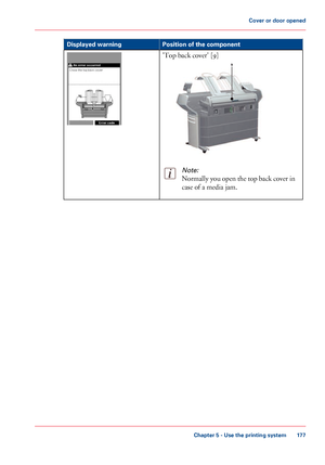 Page 177Position of the component
Displayed warning
'Top back cover' [9]Note:
Normally you open the top back cover in
case 
of a media jam. Chapter 5
 - Use the printing system 177Cover or door opened
Downloaded From ManualsPrinter.com Manuals
9   