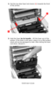 Page 82C6150 User’s Guide
82
2.Pull the two blue fuser lock levers (1) towards the front 
of the printer.
         c53_59_fuser1.jpg      
3.Hold the fuser by its handle.  Lift the fuser out of the 
printer. If the fuser is still warm, place it on a flat surface 
which will not be damaged by heat. After letting the fuser 
cool down, discard it.   c53_60_fuser2.jpg 
Downloaded From ManualsPrinter.com Manuals 