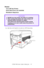 Page 47C7350/7550 User’s Guide: Setting Up   •  47
Power
Turn Off the Printer
Hard Disk Drive not installed
Shutdown Sequence
  
1.Use the on/off switch (2) and turn OFF the printer.   power connectionk.eps  
CAUTION!
• NEVER turn the printer off while it is printing.
• After turning the printer off, wait at least 10 
seconds before turning it on again.
This allows the internal power levels to drop. 
Turning on too soon could cause the printer to 
malfunction.
1
2
Downloaded From ManualsPrinter.com Manuals 