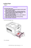 Page 32C7350/7550 User’s Guide: Setting Up   •  32
Loading Paper
Tray 1
  
1.Pull out the paper tray.
 paper tray removek.eps 
2.Load paper.
CAUTION!
To prevent paper jams 
• Don’t leave space between the paper and the paper 
guides and rear stopper.
• Don’t overfill the paper tray. Capacity depends on 
the type of paper and the paper weight. (max. 550 
sheets of 20-lb. US Bond—75 g/m²—paper).
• Don’t load damaged paper.
• Don’t load paper of different sizes, paper quality or 
thickness at the same time.
•...