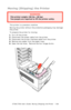 Page 504C7350/7550 User’s Guide: Moving (Shipping) the Printer   •  504
Moving (Shipping) the Printer
  
This printer is a precision machine. 
Moving the printer without the protective packaging may damage 
the printer.  
To prepare the printer for moving:
1.Turn off the printer.
2.Disconnect the power cable from the printer.  
3.Disconnect the printer interface cable from the printer.
4.Remove any paper from the paper trays.
5.Open the top cover.  Remove the four image drums.
 image drum remove 2.eps 
WARNING...