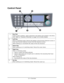 Page 13
13 • Overview
Control Panel      
1. Key Pad
Used to enter numbers, upper-case/lower -case letters and symbols in the Entry 
Line. Refer to “Character Switching” on page 16 for further details.
2.  Left Key
When in Switching mode: Returns the disp lay to the Function Selection screen or 
Scan Sub Function Selection screen from the Stand-by screen.
When Setting up: Increments th e value of the tree structure.
3.  Down Key
When setting up or in switching mode: Moves the cursor down.
4.  Right Key
When in...