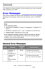 Page 241241 – Issues: Error Messages
MC361/MC561/CX2731 MFP Advanced User’s Guide
Issues
This chapter provides solutions to the problems you may encounter 
while operating your MFP.
Error Messages ______________
This section explains the causes and remedies for the error messages 
displayed on the display screen and the function of the  
key.
Note
In the following tables, 
• “%COLOR%” indicates C (cyan), M (magenta), Y (yellow) or K 
(black).
• “%TRAY%” indicates tray 1, tray 2 (optional) or the MP tray.
•...