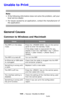 Page 268268 – Issues: Unable to Print
MC361/MC561/CX2731 MFP Advanced User’s Guide
Unable to Print _______________
Note
• If the following information does not solve the problem, call your 
local service dealer.
• For issues caused by an application, contact the manufacturer of 
the application.
General Causes
Common to Windows and Macintosh
CauseRemedy
The MFP is in the sleep 
mode.Press the  key on the control 
panel to enter the standby mode.
If the sleep mode is inconvenient for you, 
disable it from the...