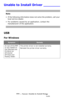 Page 271271 – Issues: Unable to Install Driver
MC361/MC561/CX2731 MFP Advanced User’s Guide
Unable to Install Driver ________
Note
• If the following information does not solve the problem, call your 
local service dealer.
• For problems caused by an application, contact the 
manufacturer of the application.
USB
For Windows
SymptomRemedy
An icon of the MFP 
is not created on 
the [Devices and 
Printers] (or 
[Printers]/ 
[Printers and 
Faxes]) folder.The printer driver is not installed correctly.
Reinstall the...