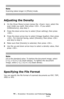 Page 7070 – Scanning: Scanning and Internet Faxing
MC361/MC561/CX2731 MFP Advanced User’s Guide
Note
Scanning takes longer in [Photo] mode.
Adjusting the Density
1On the [Scan Menu] screen (press the  key), select the 
scan mode you want, then press . If you select 
[USBmemory], skip step 2.
2Press the down arrow key to select [Scan setting], then press 
.
3Press the down arrow key to select [Image Quality], then press 
. For internet faxing, select [Density], then press  
and skip to step 5.
4Make sure that...