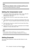 Page 7575 – Scanning: Scanning and Internet Faxing
MC361/MC561/CX2731 MFP Advanced User’s Guide
Note
The settings you selected in steps 12 through 15 appear on the 
display only when [Enable] is set for the authentication password 
or if [Use the default password] is selected.
Setting the Compression Level
1On the [Scan Menu] screen (press the  key), select the 
scan mode you want, then press . If you select 
[USBmemory], skip step 2.
2Press the down arrow key to select [Scan setting], then press 
.
3Press the...