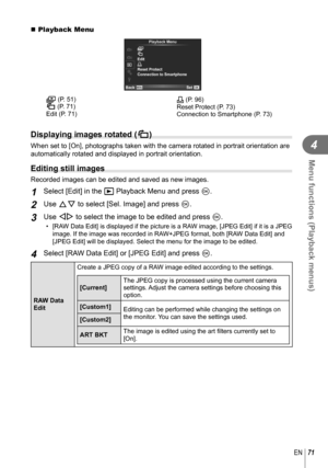 Page 7171EN
Menu functions (Playback menus)
4
 Playback Menu
mR
