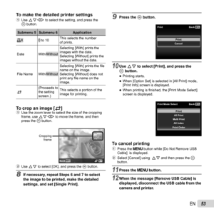 Page 5353EN
To make the detailed printer settingsTo make the detailed printer settings1 Use FGHI to select the setting, and press the 
A button.
Submenu 5 Submenu 6 Application
