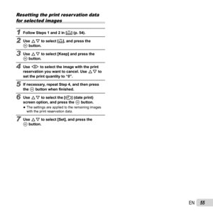 Page 5555EN
Resetting the print reser vation data for selected images
1  Follow Steps 1 and 2 in [ 