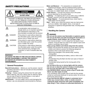 Page 7070EN
SAFETY PRECAUTIONS
CAUTIONRISK OF ELECTRIC SHOCKDO NOT OPEN
CAUTION: TO REDUCE THE RISK OF ELECTRICAL SHOCK, DO NOT REMOVE COVER (OR BACK). NO USER-SERVICEABLE PARTS INSIDE.
REFER SERVICING TO QUALIFIED OLYMPUS  SERVICE PERSONNEL.
An exclamation mark enclosed in a 
triangle alerts you to important operating 
and maintenance instructions in the 
documentation provided with the product.
DANGER If the product is used without observing  the information given under this symbol, 
serious injury or death...