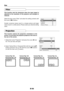 Page 52E-52
Filter
This function sets the sharpness when the input signal is
adjusted to the resolution of the projector and enlarged or
reduced.
Select the item name “Filter” and select the setting contents with
the cursor (
 ) buttons.
Smaller numerical values result in a sharper picture and larger
values result in a softer picture. Please select your desired setting
value.Aspect
Filter
ProjectionAuto
3
Keystone
Picture in Picture
View
Projection
This function selects the projection orientation to the...