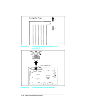 Page 190Figure 1-28 Leading Edge Registration Adjustment
Dimensions
Figure 1-29 VR202 Settings (LaserJet 4 shown)
6-36 Removal and Replacement 