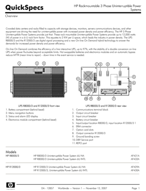 Page 1


 



Crowded data centers and racks filled to capacity with storage devices, monitors, servers communications devices, and other



equipment are driving the need for uninterruptible power with increased power density and power efficiency. The HP 3 Phase



Uninterruptible Power Systems provide just that. These rack-mountable Uninterruptible Power Systems provide up to 12,000 watts



(W) of power in a 6-U rack form factor. This equates to 2 KW per U space, which leads the industry in power density....