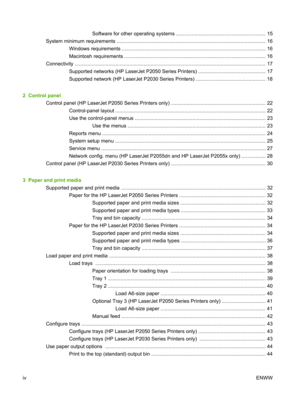 Page 6Software for other operating systems ............................................................... 15
System minimum requirements ................................................................................................... ....... 16
Windows requirements ...................................................................................................... 16
Macintosh requirements .................................................................................................... 16
Connectivity...