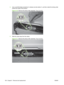 Page 1203.Use a small flat blade screwdriver to release one t ab (callout 1), and then rotate the locking collar
toward the inside of the product.
Figure 6-10   Remove the pickup roller assembly; Tray 2 (2 of 5)
4.Slide the collar away from the rollers.
Figure 6-11   Remove the pickup roller assembly; Tray 2 (3 of 5)
108 Chapter 6   Removal and replacement ENWW 