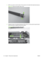 Page 1243.Before you proceed, note the location of the two  tabs on the transfer-roller right-side locking clip.
Figure 6-18   Remove the transfer roller (3 of 5)
4.Release two tabs on the right-side locking clip, lift  the roller up, and then slide it toward the right
side of the product to release the left end of the shaft.
Figure 6-19   Remove the transfer roller (4 of 5)
2
1
112 Chapter 6   Removal and replacement ENWW 