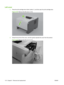 Page 130Left cover
1.Press the print-cartridge door button (callout  1), and then open the print-cartridge door.
Figure 6-29   Remove the left cover (1 of 4)
1
2.Grasp the top front of  the cover, and then gently separ ate the cover from the product.
Figure 6-30   Remove the left cover (2 of 4)
118 Chapter 6   Removal and replacement ENWW 