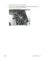 Page 1534.Release two tabs (callout 3), and then remove the fan.
Reinstallation tip When the fan is reinstalled, the ai r must flow into the product. Arrows
embossed on the fan frame indicate air flow direction.
Figure 6-65   Remove the fan (3 of 3)
3
ENWW Internal assemblies 141 