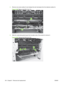 Page 1763.Remove one screw (callout 3) and release the wi re harnesses from the retainers (callout 4).
Figure 6-98   Remove the ECU (2 of 14)
3
4
4.Slide the media-feed guide toward the formatter side of the product to remove it.
Figure 6-99   Remove the ECU (3 of 14)
1
2
164 Chapter 6   Removal and replacement ENWW 