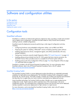 Page 57 
Software and configuration utilities  57 
Software and configuration utilities 
In this section 
Configuration tools ................................................................................................................................. 57 
Management tools.................................................................................................................................. 60 
Diagnostic tools...