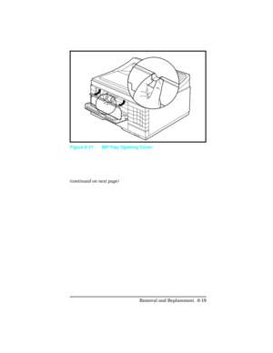 Page 173(continued on next page)
Figure 6-17 MP Tray Opening Cover
Removal and Replacement  6-19 