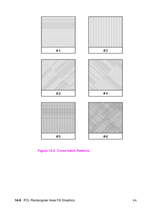 Page 29814-8   PCL Rectangular Area Fill GraphicsEN
Figure 14-2 Cross-hatch Patterns 