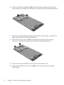 Page 282.
Detach the TouchScreen cable (1) and (2) from the display panel assembly. (The TouchScreen
cable is attached to the display panel assembly at two contact points with double-sided adhesive.)
3.Detach the top speaker (1) from the display panel assembly. (The top speaker is attached to the
display panel assembly with double-sided adhesive.)
4.Detach the rear-facing webcamera (2) from the display panel assembly. (The rear-facing
webcamera is attached to the display panel assembly with double-sided...