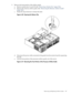 Page 1475.Removethefrontportionoftheairflowguide:
a.Removesystemfans1Aand1B.(See“RemovingaSystemFan”(page136).)
b.Removethememoryairflowguide.(See“RemovingtheMemoryAirflowGuide”
(page144).)
c.Rotatetheclipclockwisetoreleasethelatch.
Figure6-30OpeningtheReleaseClip
d.Disconnectthepowercableconnectedtotheguidefromthesystemboardbysqueezing
theclip.
e.Liftthefrontportionoftheprocessorairflowguideoutoftheserver.
Figure6-31RemovingtheFrontPortionoftheProcessorAirflowGuide
RemovingandReplacingAirflowGuides147 