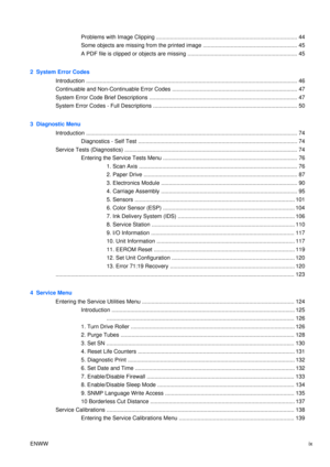 Page 11Problems with Image Clipping ........................................................................................... 44
Some objects are missing from the printed image ............................................................. 45
A PDF file is clipped or objects are missing ....................................................................... 45
2  System Error Codes Introduction .....................................................................................................................