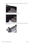 Page 22612.Remove two T-15 screws that se cure the Ink Supply Tubes Support Rail to the left Top Cover
Support.
13. Slide the rail enough to disengage it from the attachment lug.
14.Carefully slide the Ink Supply Tubes Support Rail to  the left until the right end is clear of the right
Top Cover Support.
212 Chapter 6   Removal and Installation ENWW 