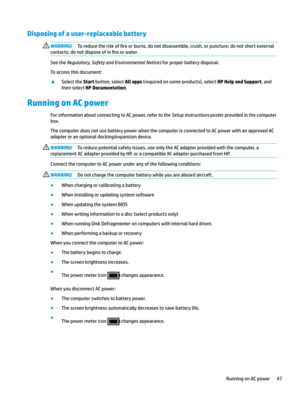 Page 57Disposing of a user-replaceable battery WARNING!Toreducetheriskof