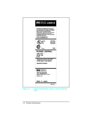 Page 18Figure 1-2 Printer Identification Label for the HP LaserJet4/4M
1-4 Product Information 