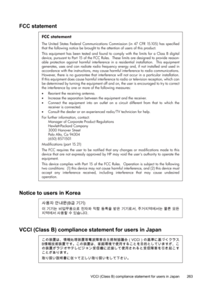 Page 267
FCC statement
FCC statement
The United States Federal Communications Commission (in 47 CFR 15.105) has specified 
that the following notice be brought to the attention of users of this product. 
This equipment has been tested and found to comply with the limits for a Class B digital 
device, pursuant to Part 15 of the FCC Rules.  These limits are designed to provide reason-
able protection against harmful interference in a residential installation.  This equipment 
generates, uses and can radiate radio...