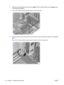 Page 1248.Disconnect the data cable from the hard drive  and from the system board connector 2 as shown
in the following illustration.
Figure 5-47  Disconnecting the data cable from the hard drive
9.Disconnect the chassis power cable from the hard drive power connector as shown in the following
figure.
Figure 5-48  Disconnecting chassis power cable from hard drive connector
112 Chapter 5   Replacing components ENWW 