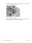 Page 1667.Disconnect the CPU heatsink fan cable from the system board  as shown in the following figure.
Figure 5-101  Disconnecting the heatsink fan cable
8.Lift the CPU heatsink out of the chassis 2.
9.Use alcohol and a soft cloth to clean the thermal interface residue from the CPU and the heatsink,
allowing the alcohol on the CPU and CPU heatsink to dry completely.
154 Chapter 5   Replacing components ENWW 