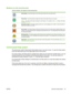 Page 29
Buttons on the touchscreen
Various buttons can appear on the touchscreen.
Home button. Touch this button to go to the Home screen from any other screen.
Start button. Touch this button to begin the action for the feature that you are using. 
NOTE: The name of this button changes for each feature. For example, in the  Copy feature, the button
is named  Start Copy .
Information button . This button appears when two or more settings are in conflict. Touch the button to
learn how to resolve the conflict....