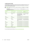 Page 56Loading special media
The following table provides guidelines for loading special media and configuring the printer driver. Use
the correct media-type setting in the printer driver to obtain the best print quality. For some types of
media, the printer reduces the print speed.
NOTEIn the Windows printer driver, adjust the media type on the Paper tab in the Type is
drop-down list.
In the Macintosh printer driver, adjust the media type on the Printer features pop-up menu in
the Media type drop-down list....