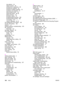 Page 324ring patterns 94
rings-to-answer 95
sending from a telephone 86
sending from software 83
sending to multiple recipients 78
sending to one recipient 77
silence-detect mode 112
speed-dial entries 98, 99
stamp-received 113
time/date, setting 76
troubleshooting receiving 256
troubleshooting sending 259
V.34 setting 115
volume, adjusting 33, 34
Fax Settings tab, HP Toolbox 185
Fax tab, HP Toolbox 182
features 4, 6
feeding problems, troubleshooting 245
file, scanning to
Macintosh 124
first page, different 49...