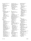 Page 266color, scanning settings 100
colored text
print as black 68
comparison, product models 1
configuration page
printing 158
contrast
print density 167
contrast settings
copy 78
fax 117
control panel
cleaning page, printing 179
HP ToolboxFX system
settings 169
menus 10
messages,
troubleshooting 191
settings 31,  36
supplies status, checking
from 174
copies, number of
Windows 68
copy menu 25
copying
books 80
canceling 74
changing default number 74
collating 76
contrast, adjusting 78
double-sided 83...