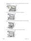 Page 225
2.If necessary, pull the guide (callout 1) and remove any visible paper (callout 2) from the bottom of
the delivery area.
3.If necessary, remove any visible paper from bottom side of the duplexing unit.
4.If you can not see any jammed paper, lift the duplexing unit using the tab on the side of the duplexing
unit.
5.If you can see the trailing edge of the paper, remove the paper from the product.
ENWW Clear jams 213
 