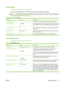 Page 57E-mail Setup
Administration > Initial Setup  > E-mail Setup
Use this menu to enable the e-mail feature and to configure basic e-mail settings.
NOTE: To configure advanced e-mail settings, use the embedded Web server. For more information,
see 
Embedded Web server on page 169.
Table 2-13   E-mail Setup menu
Menu itemValuesDescription
E-mail Setup Wizard Use this wizard to set up basic options for the e-mail feature.
Address ValidationOn  (default)
OffThis option enables the product to  check e-mail syntax...