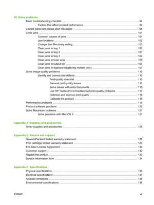 Page 910  Solve problems
Basic troubleshooting checklist .......................................................................................................... 94
Factors that affect product performance ............................................................................ 94
Control-panel and status-alert messages ........................................................................................... 95
Clear jams...